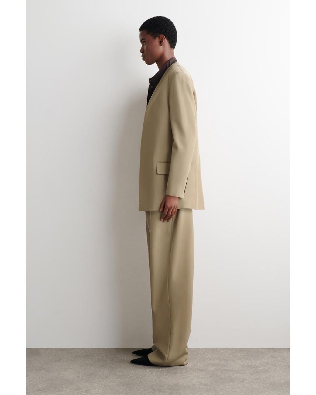 COS Natural Collarless Wool-Twill Blazer