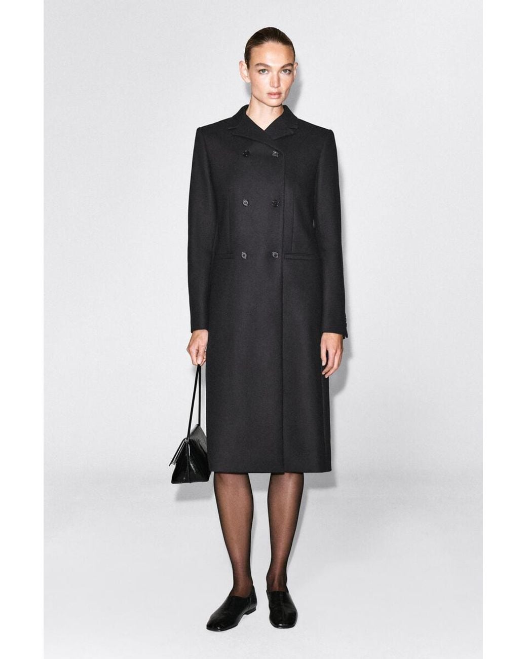 COS Black Tailored Wool-Twill Long Coat
