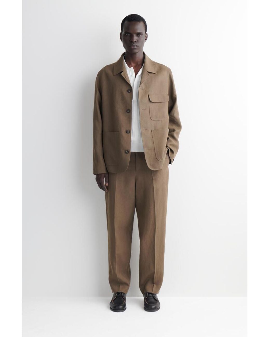 COS Brown Unstructured Linen Blazer for men