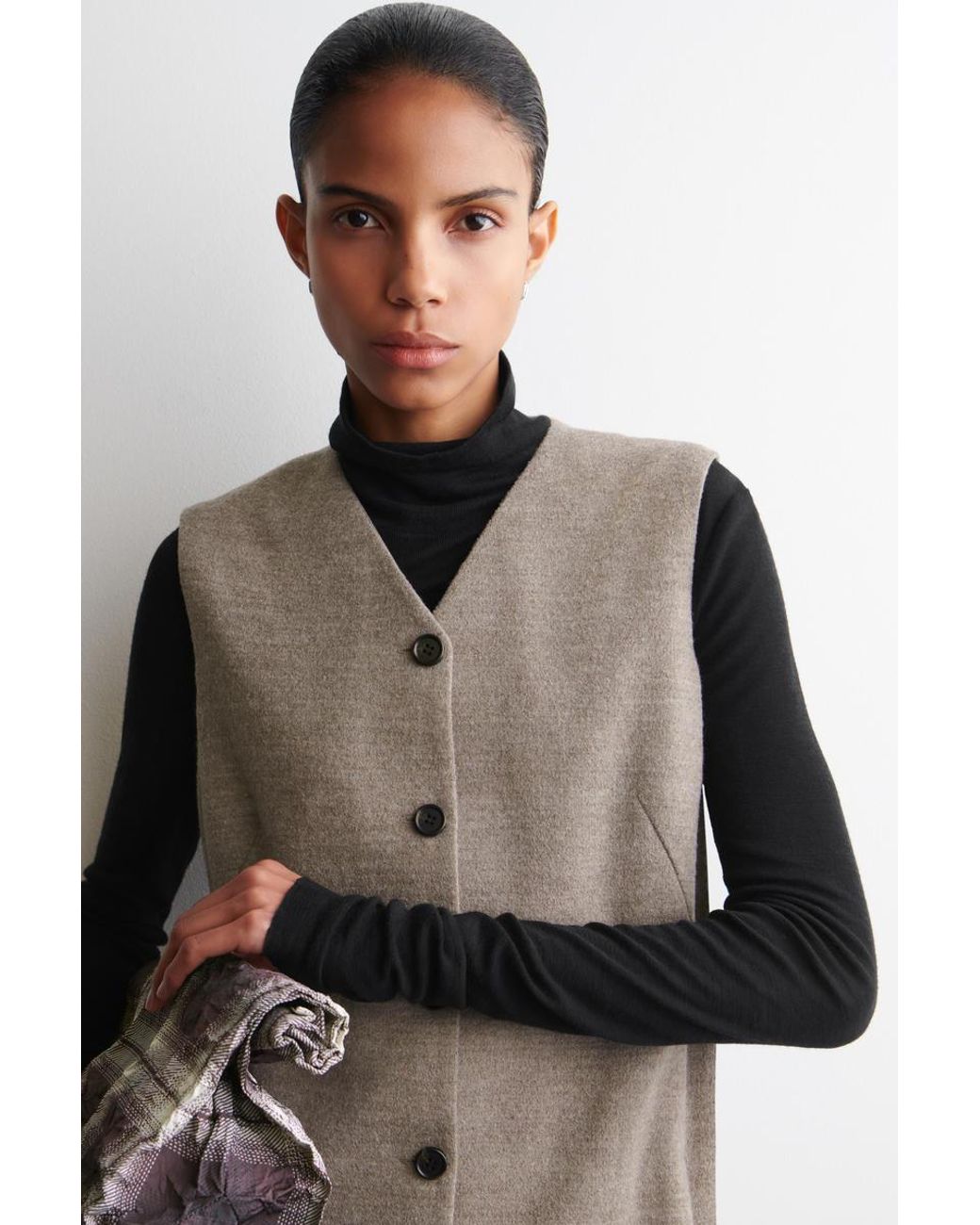 COS Natural Merino Wool Buttoned Shift Mini Dress