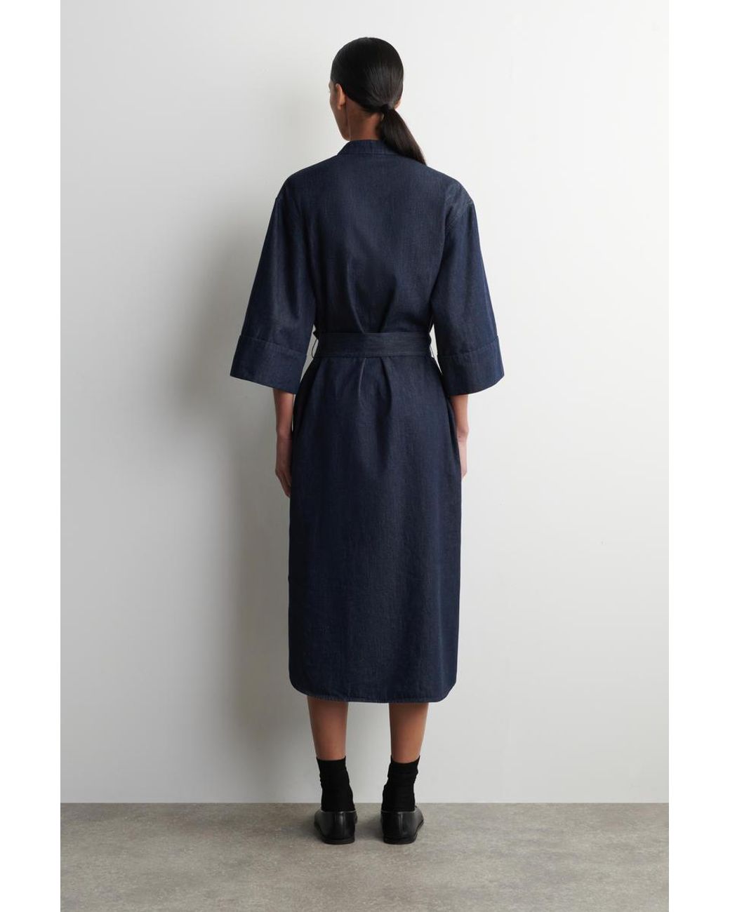 COS Blue Denim Utility Midi Shirt Dress