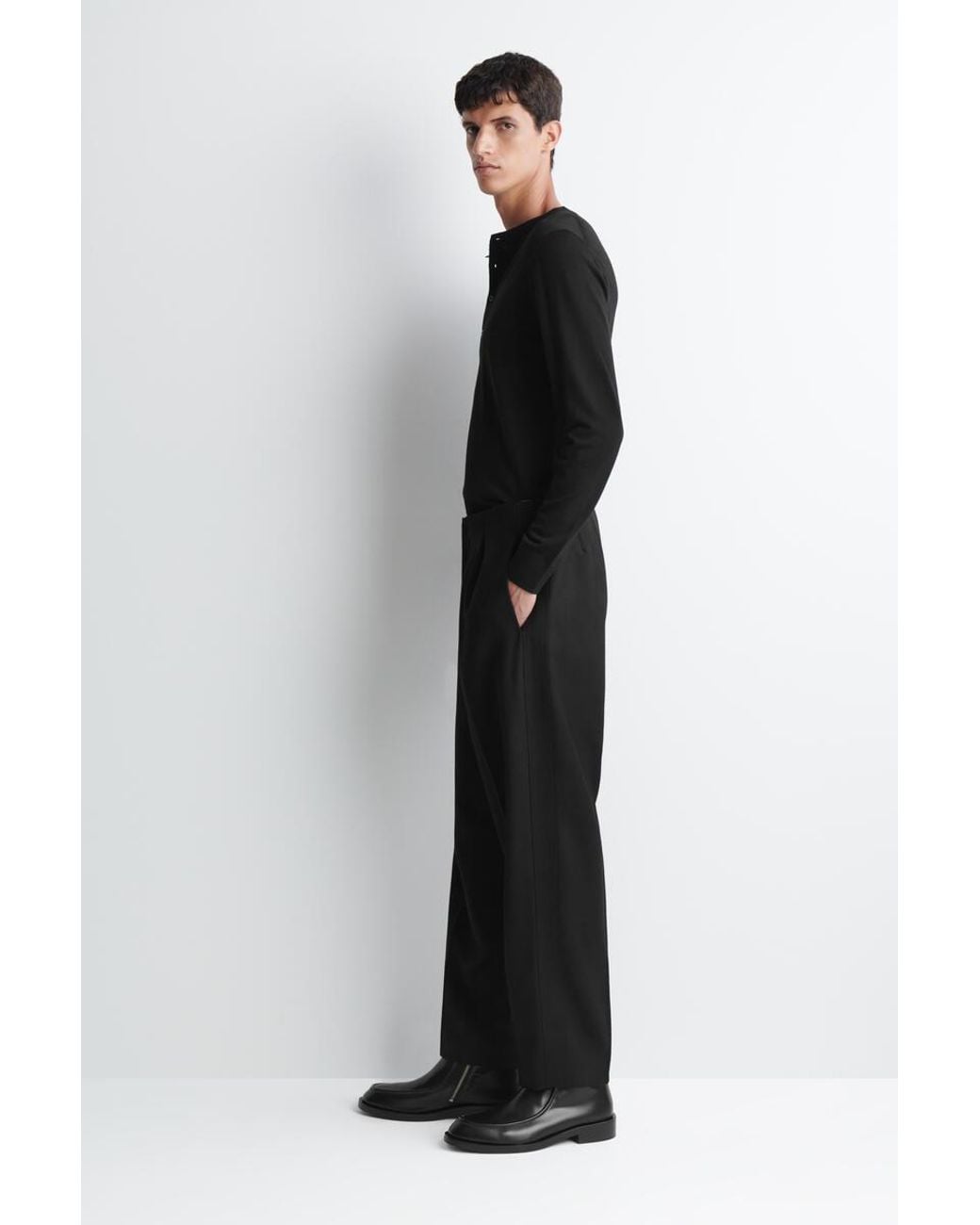 COS Black Wool Regular-Fit Barrel-Leg Tuxedo Pants for men