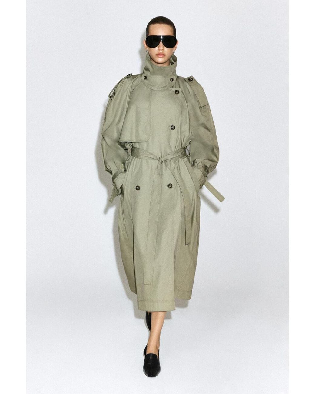 COS Green Mock-Neck Cotton Trench Coat