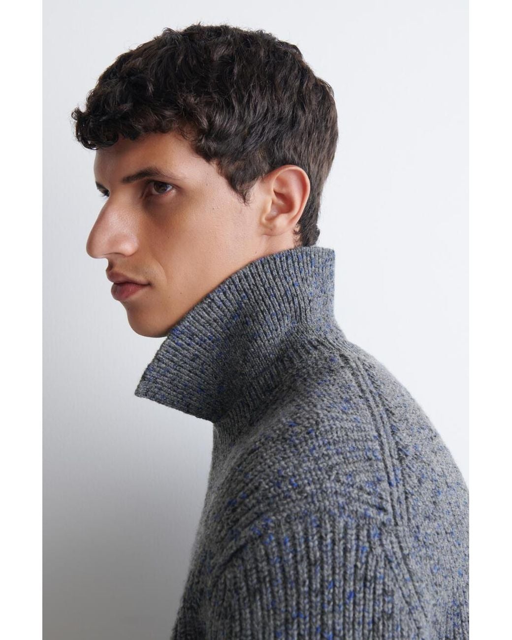 COS Gray Donegal-Effect Wool-Cotton Polo Jumper for men