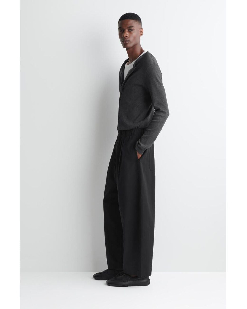 COS Black Pleated Relaxed-Fit Barrel-Leg Pants for men