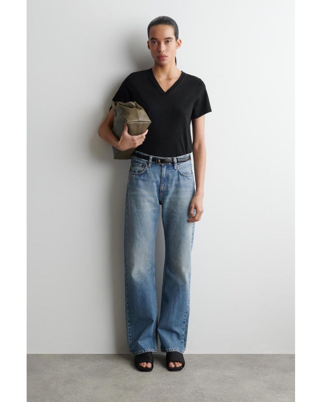 COS Black Cotton V-Neck T-Shirt