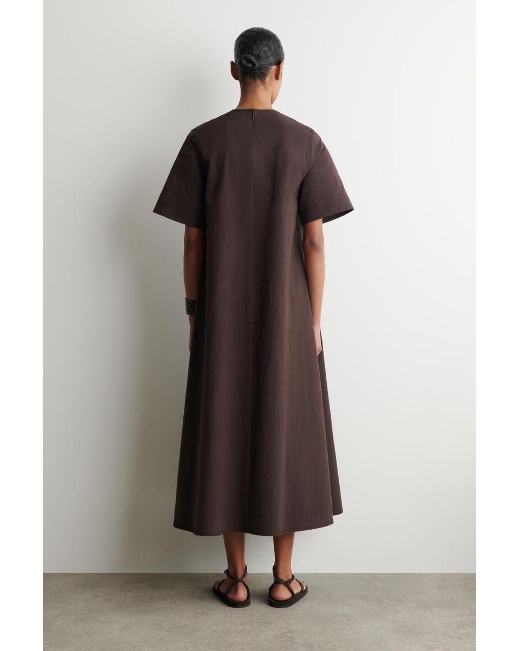 COS Brown Raw-Cut Cotton Midi Dress