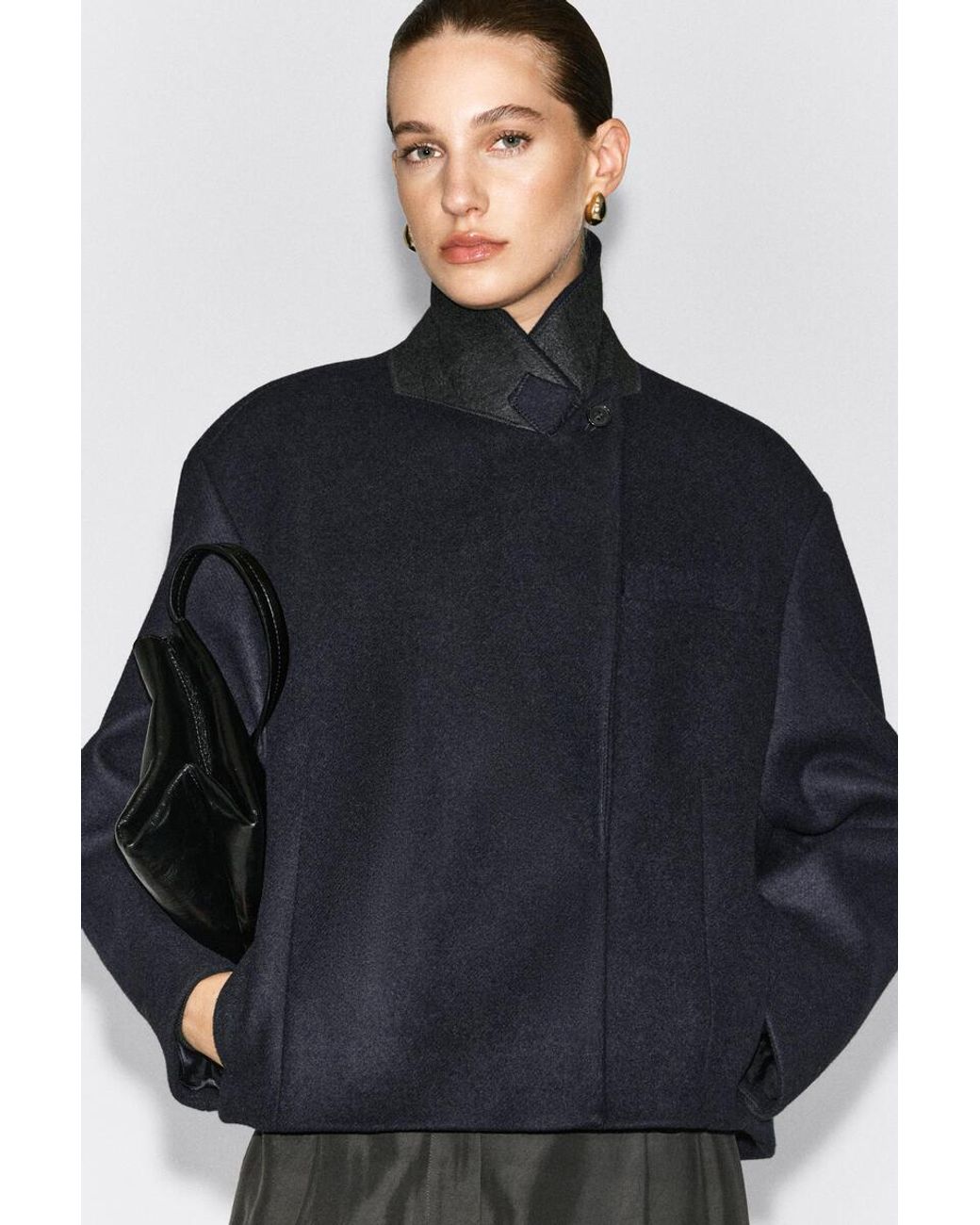 COS Black Oversized Cropped Boiled Wool-Blend Blazer