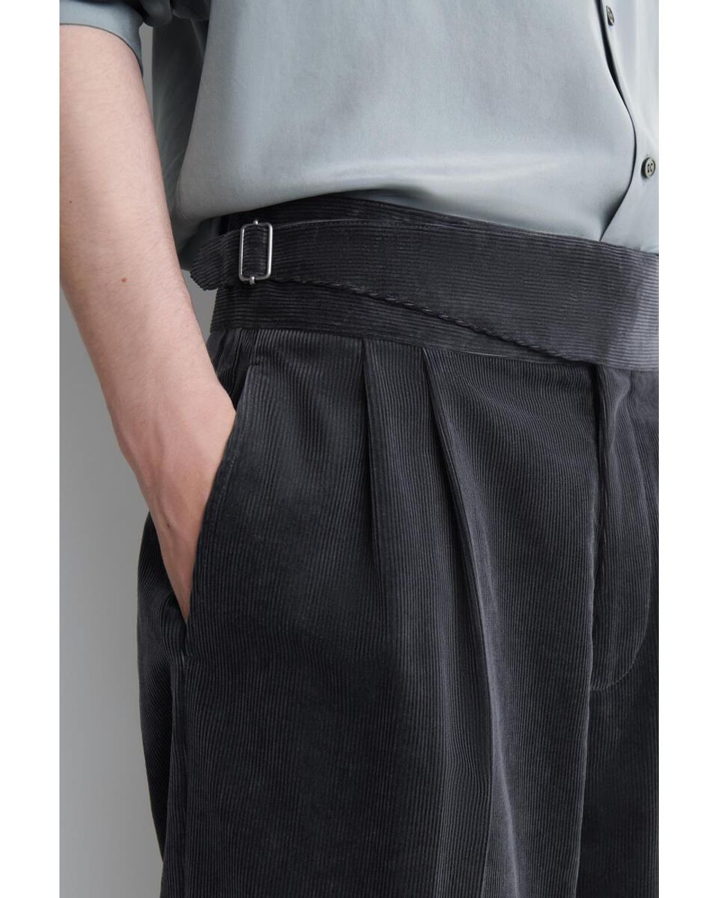 COS Black Belt-Detail Corduroy Relaxed-Fit Wide-Leg Pants for men