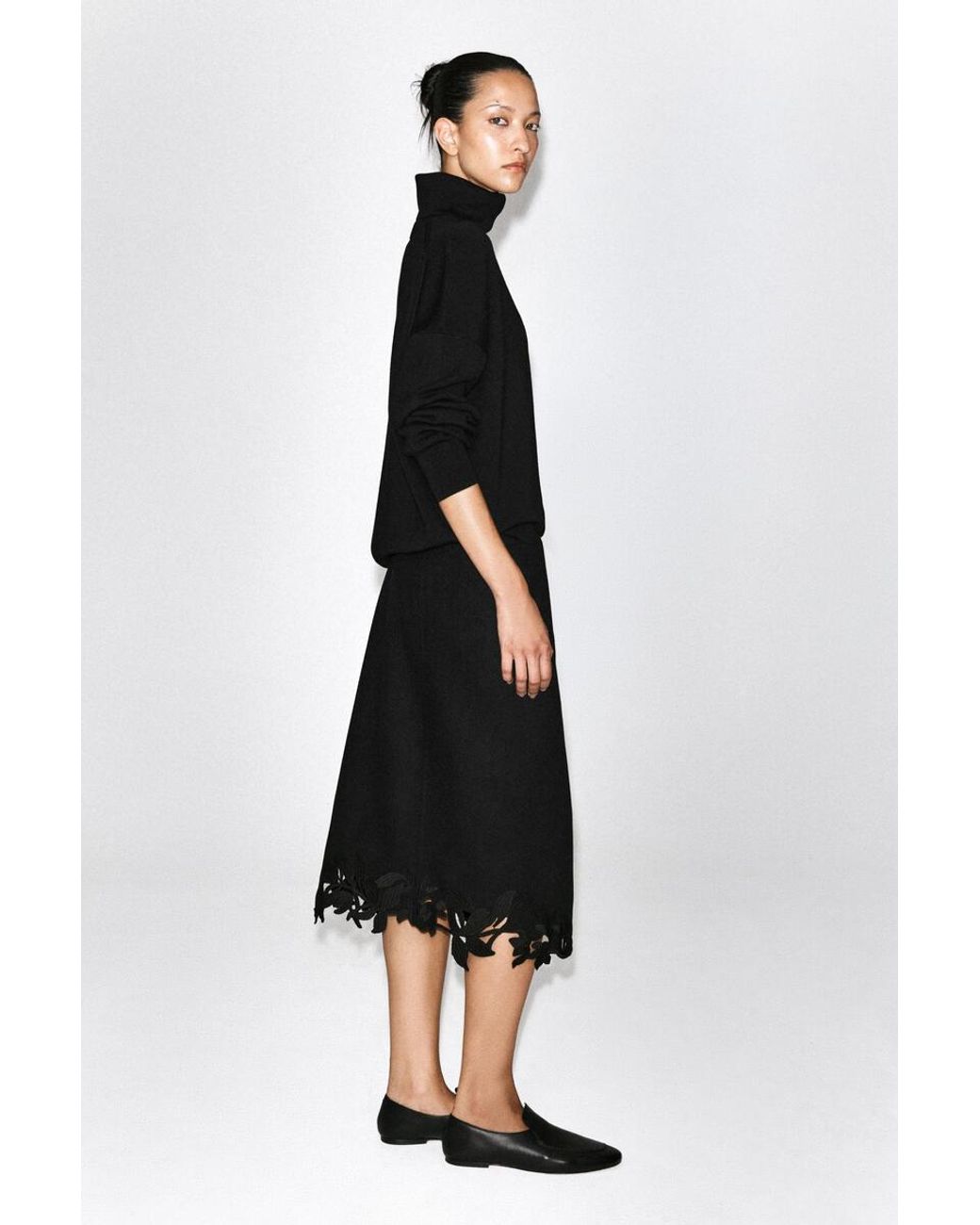 COS Black Embroidered Double-Faced Wool Wrap Skirt