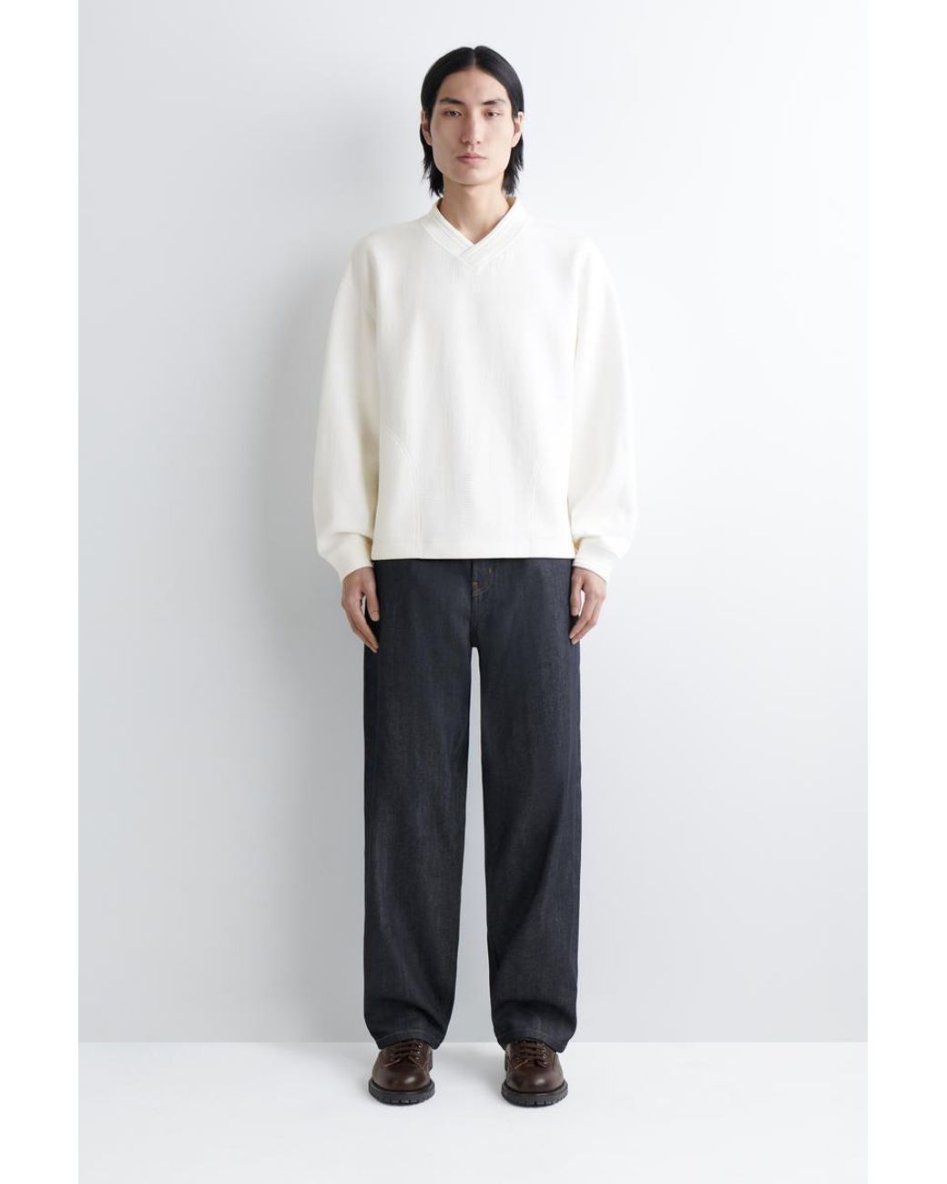 COS White Waffle-Knit Cotton V-Neck Sweatshirt for men