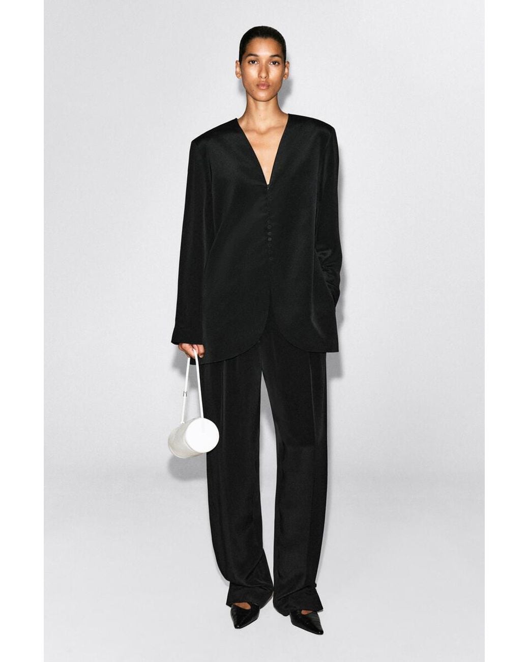 COS Black Button-Detail Silk-Crepe Blazer