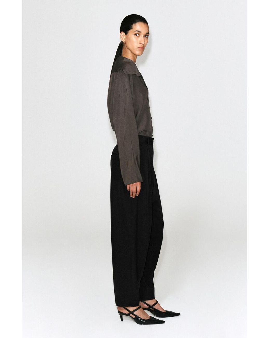 COS Black Pleated Balloon-Leg Trousers