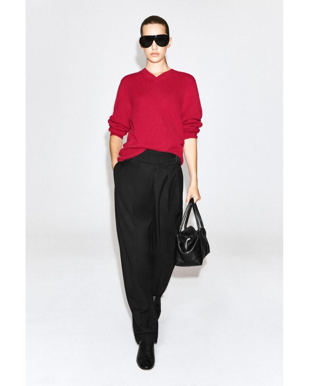 COS Red Sculpted Cashmere V-Neck Sweater