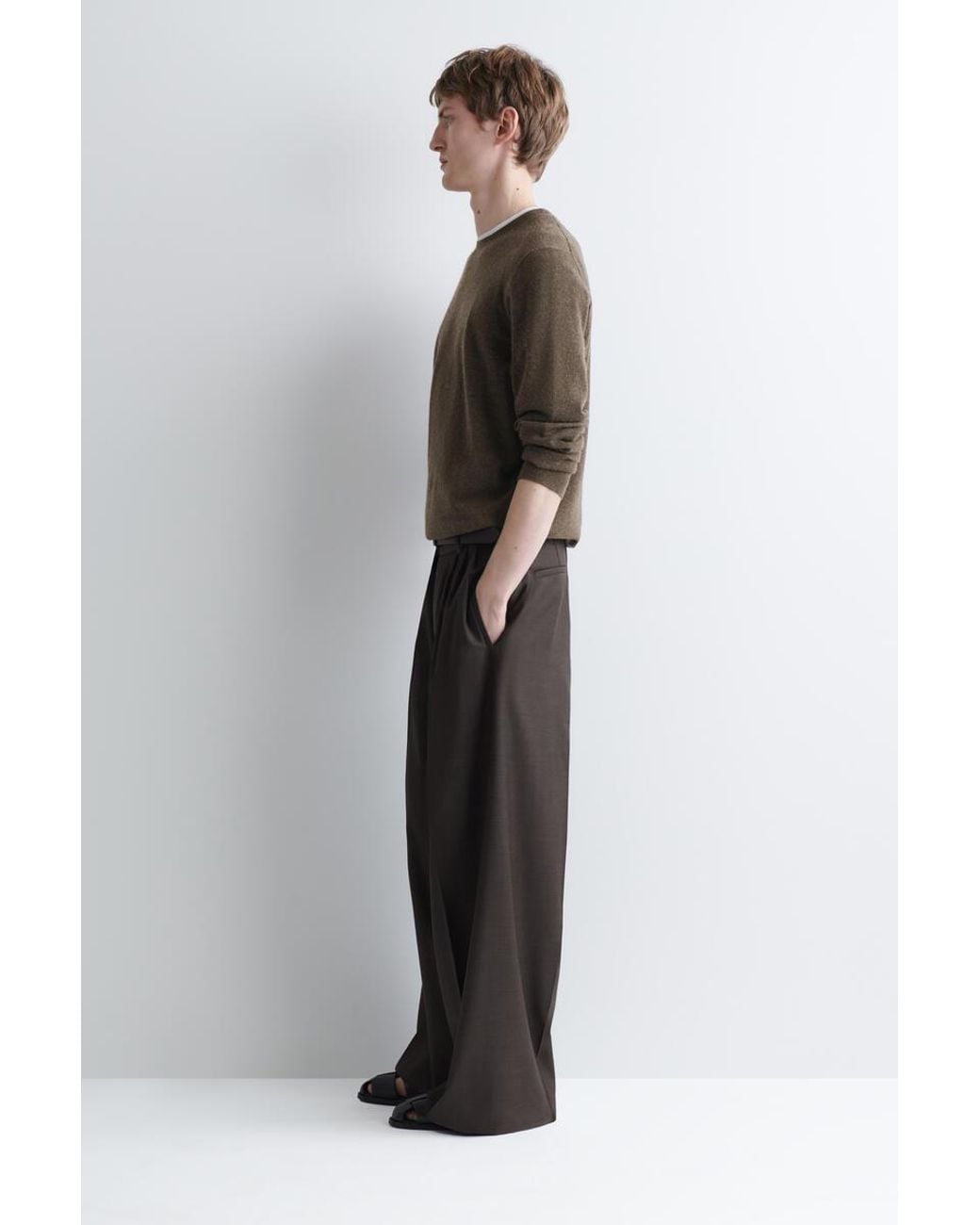 COS Gray Pleated Relaxed-Fit Wide-Leg Pants for men