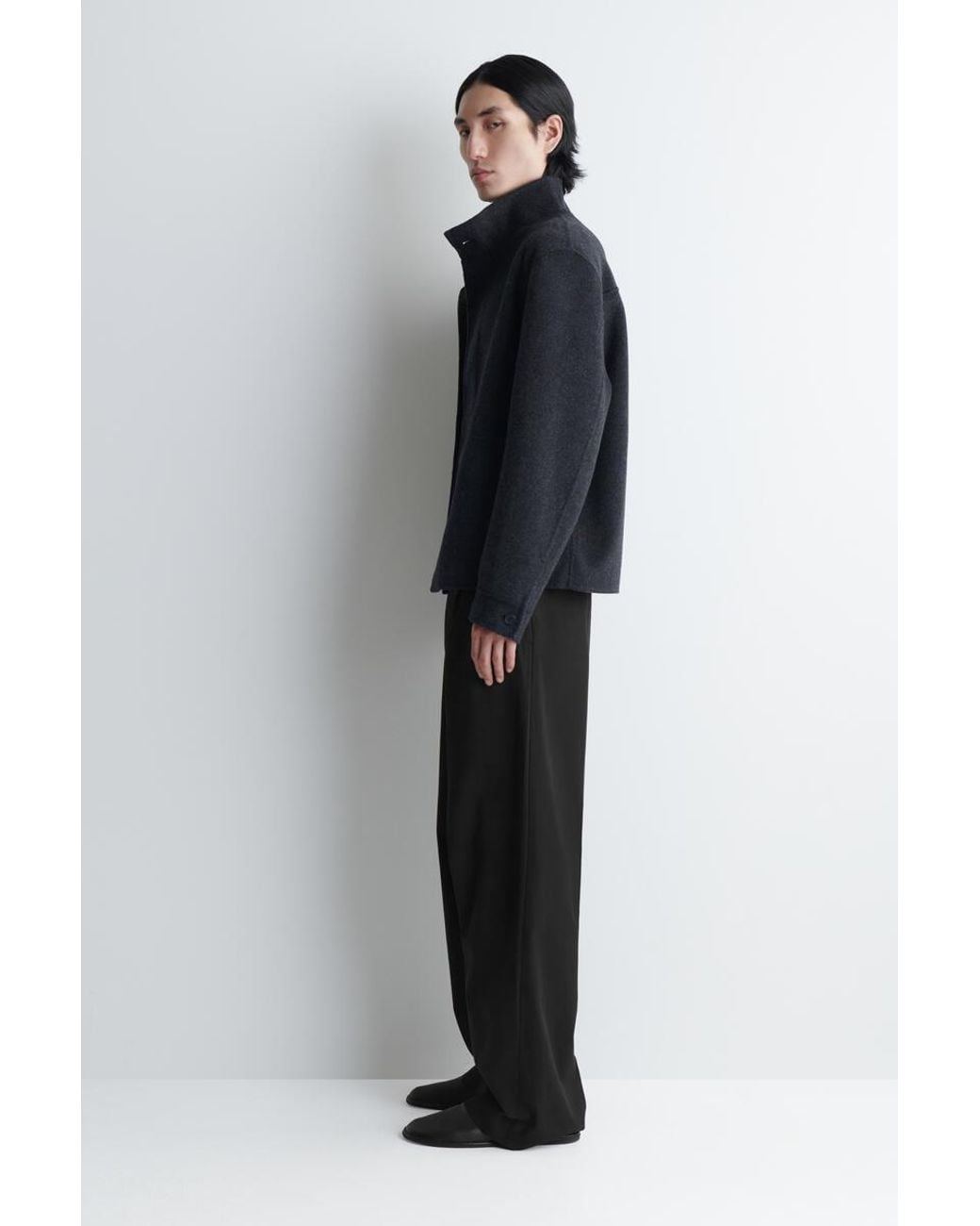 COS Blue Double-Faced Wool Funnel-Neck Jacket for men