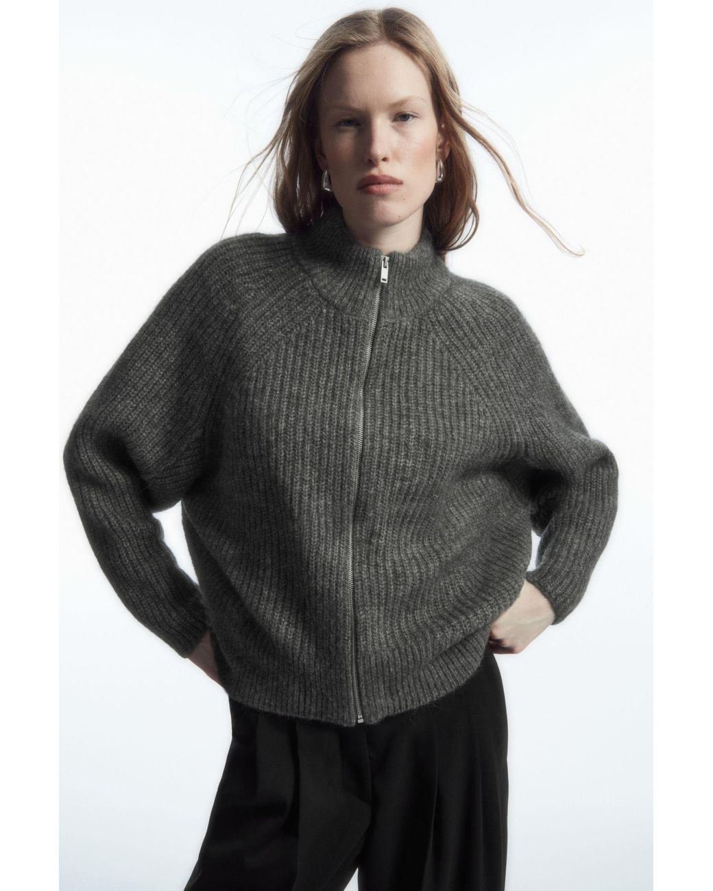 COS Alpaca-blend Zip-up Cardigan in Gray | Lyst