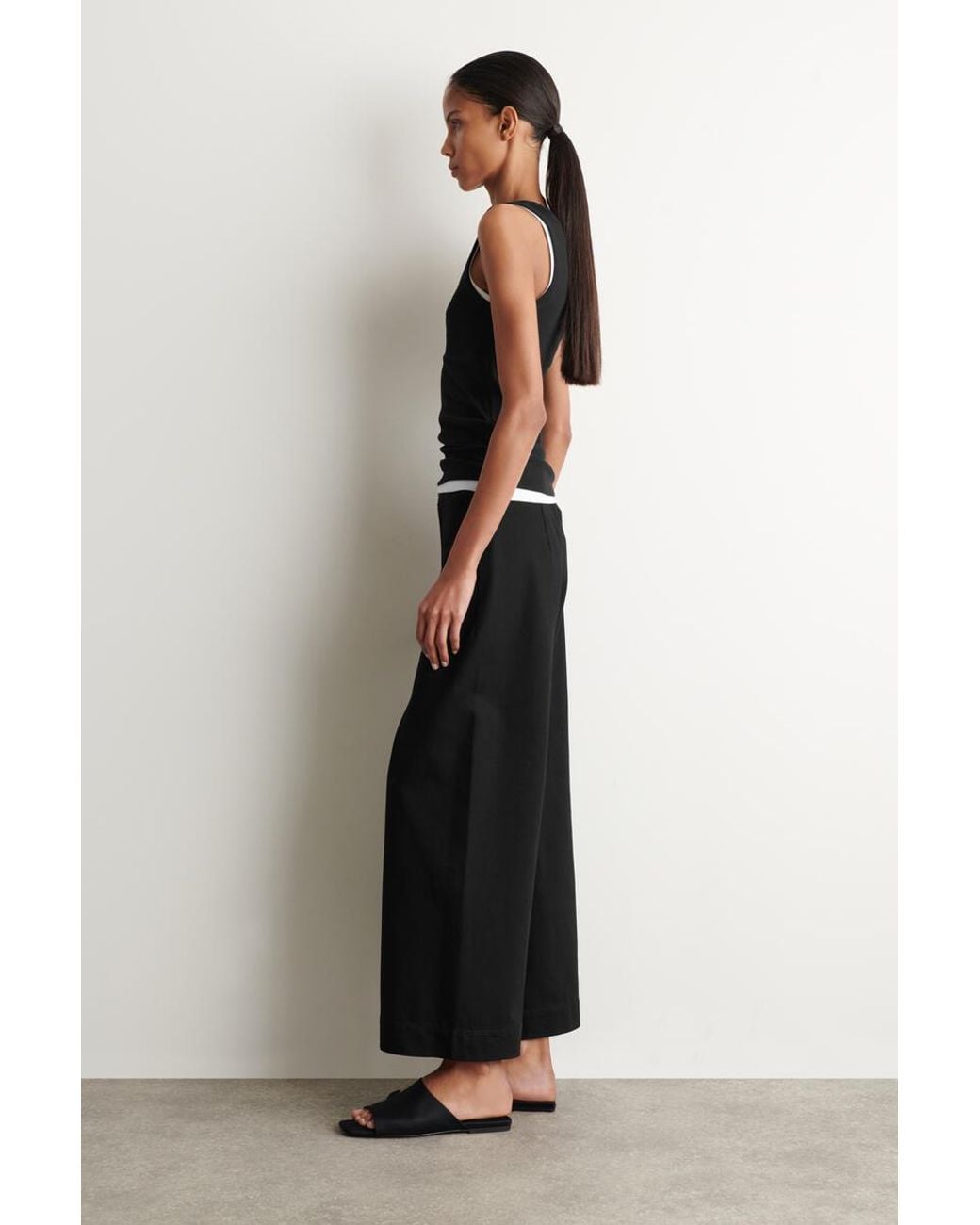 COS Black Cropped Wide-Leg Denim Trousers
