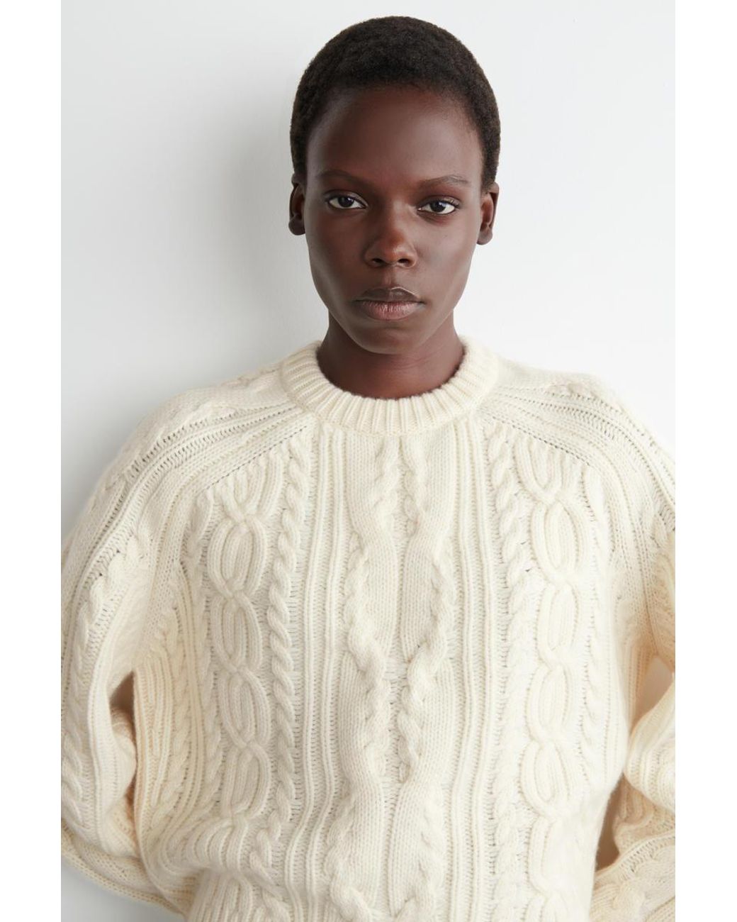 COS Natural Cable-Knit Wool-Cashmere Sweater