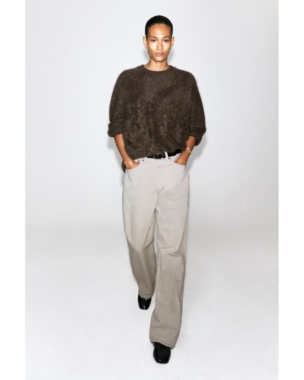 COS Brown Brushed-Cashmere Crew-Neck Sweater