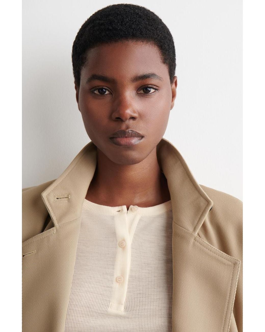 COS Natural Ribbed Wool Henley Top