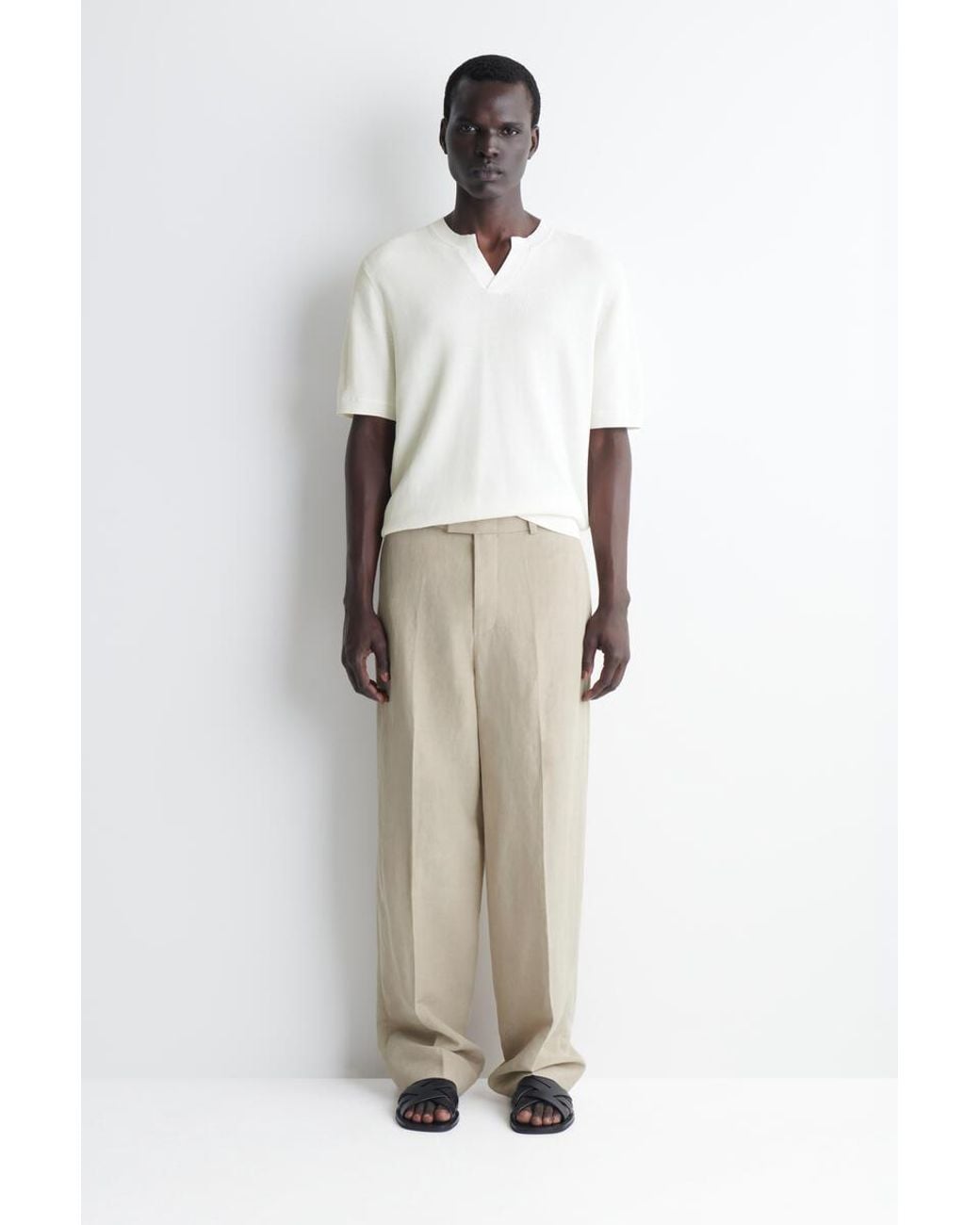 COS White Open-Collar Henley T-Shirt for men