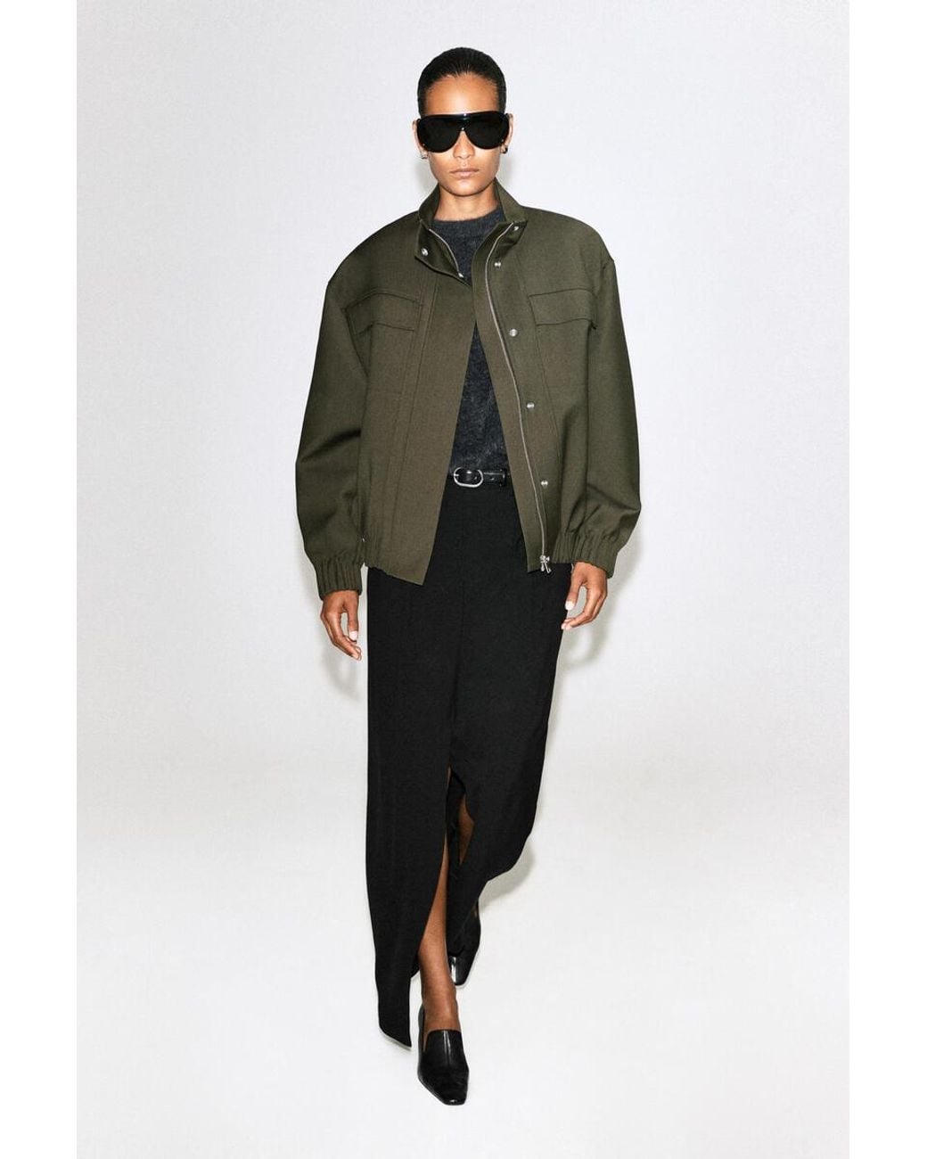 COS Green Funnel-Neck Wool-Blend Bomber Jacket