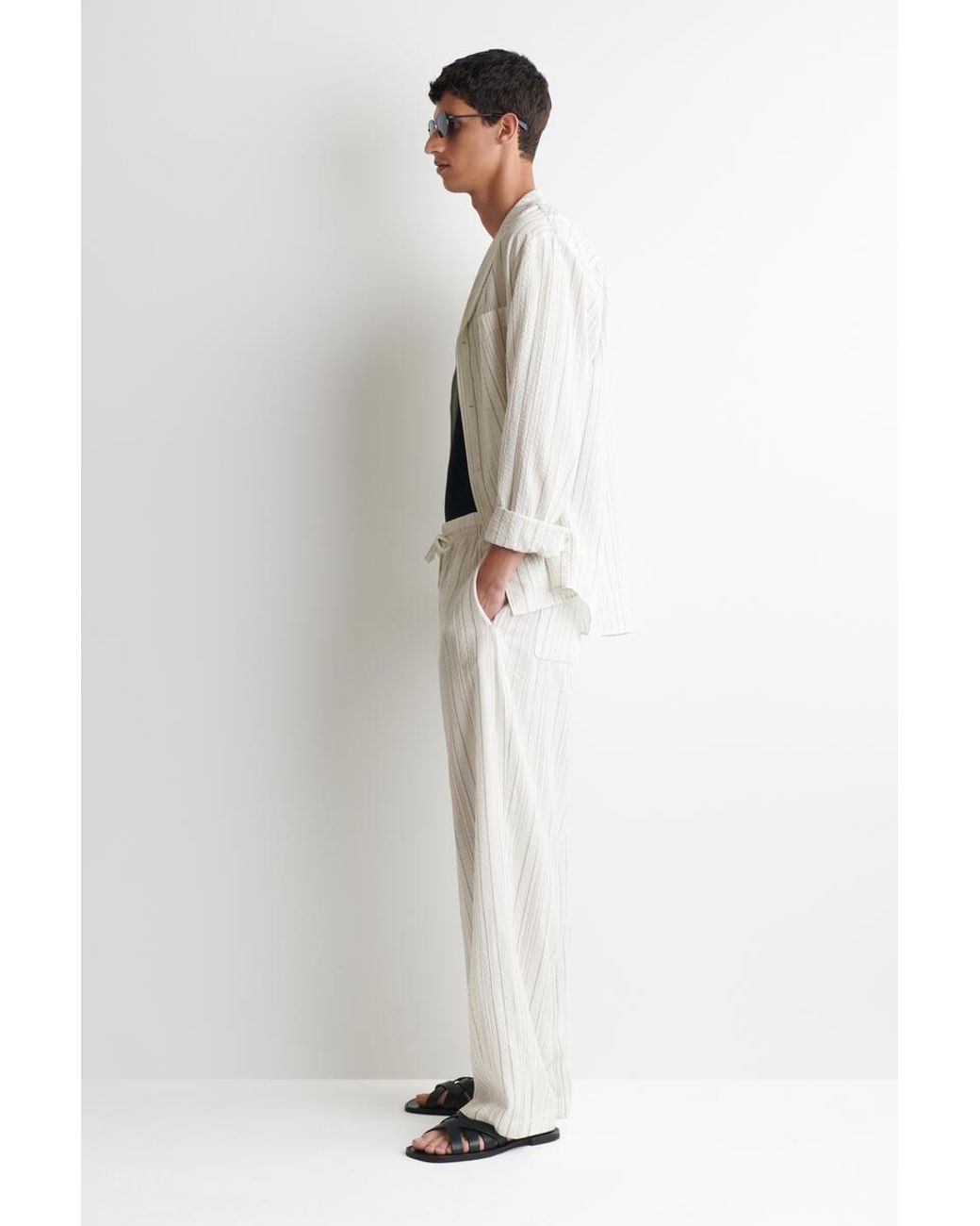 COS White Seersucker Relaxed-Fit Straight-Leg Trousers for men