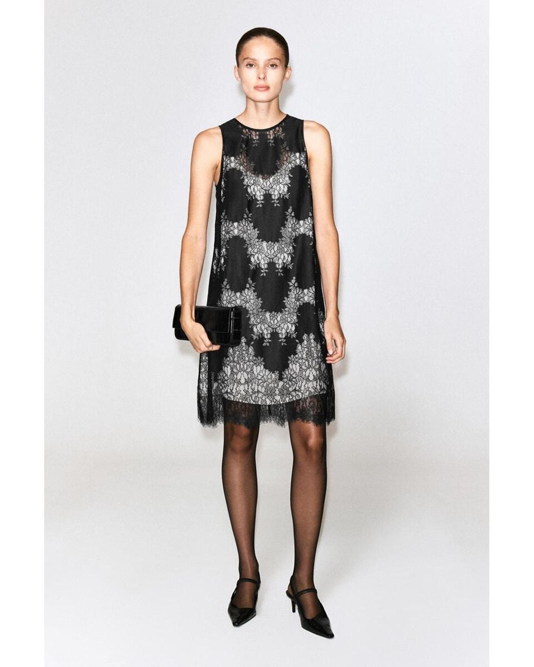 COS Black Sleeveless Lace Midi Dress