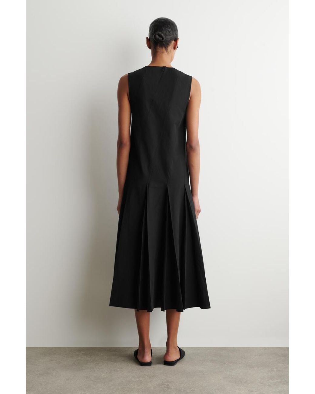 COS Black Pleated Cotton-Linen Maxi Dress