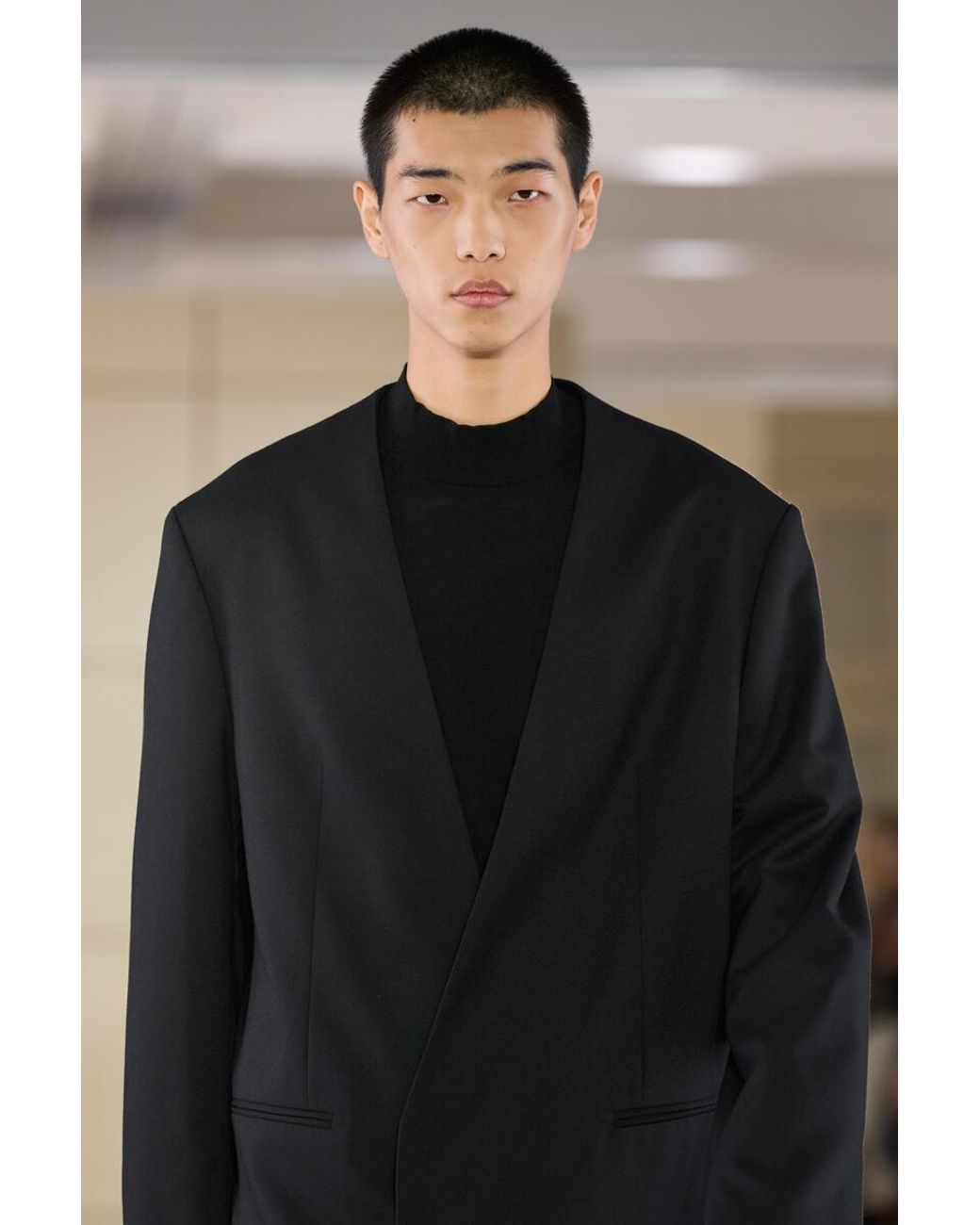 COS Black Collarless Wool Blazer for men