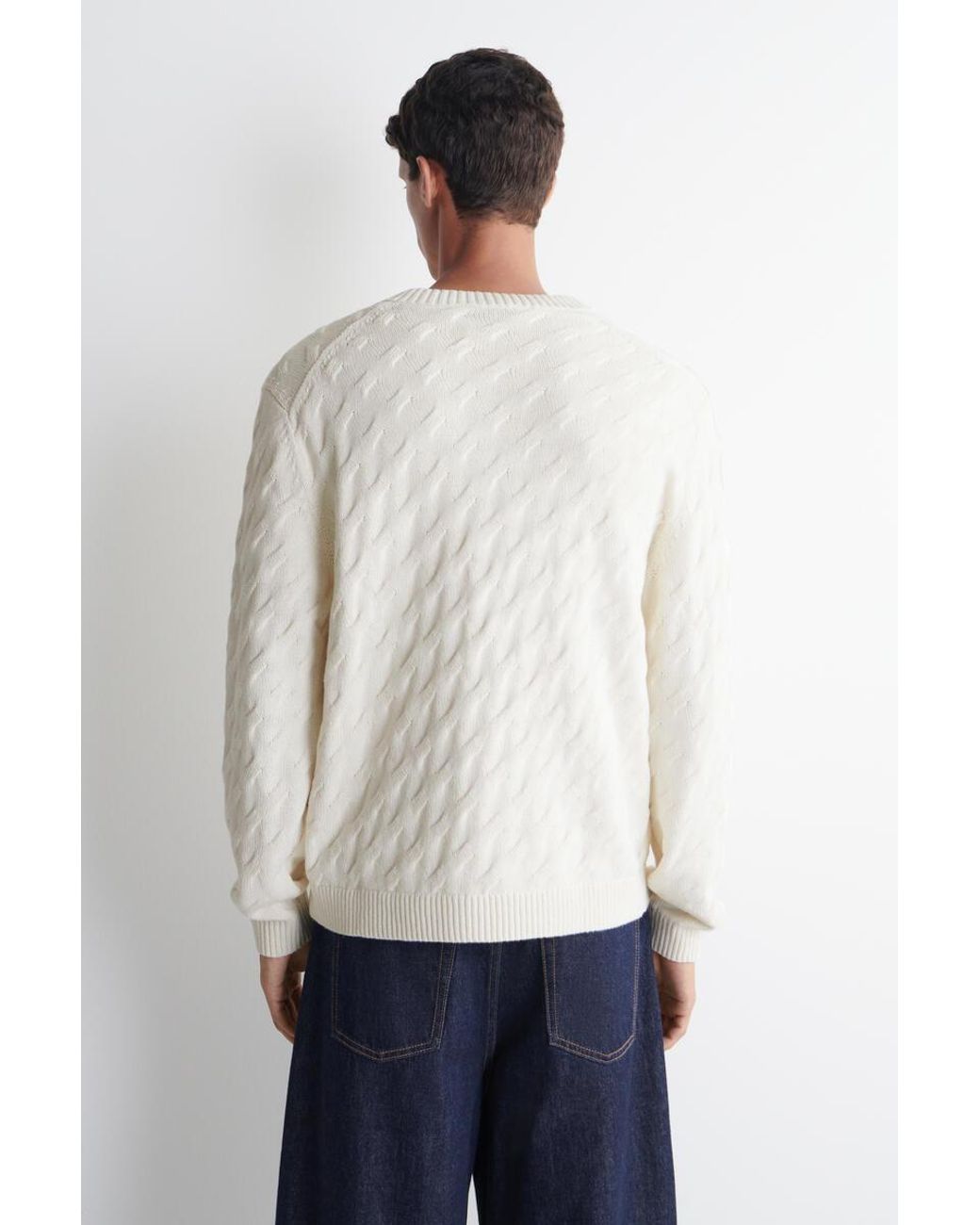 COS White Cable-Knit Cotton-Silk V-Neck Sweater for men