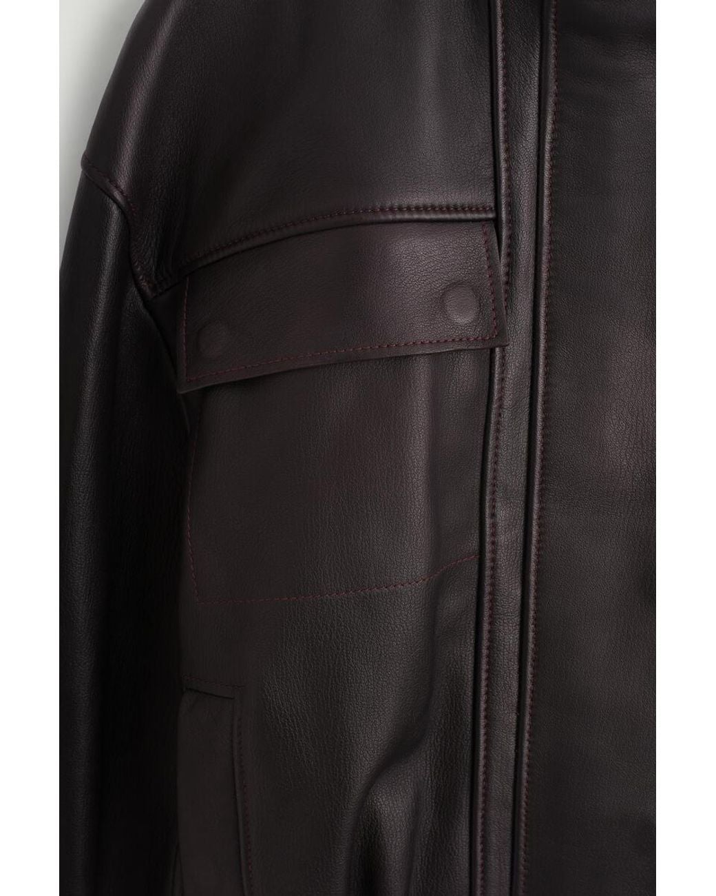COS Black Leather Mock-Neck Bomber Jacket