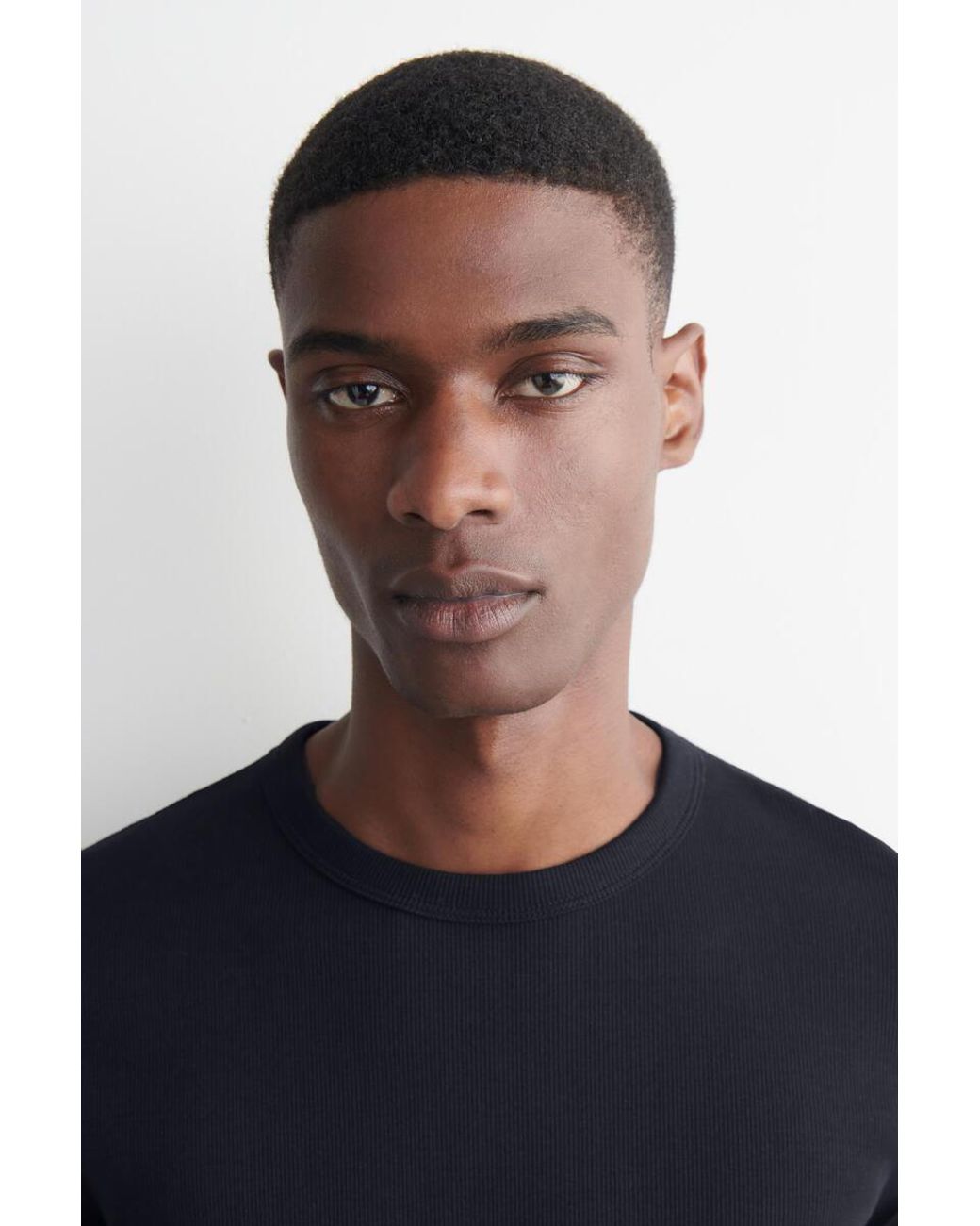 COS Blue Slim Ribbed Cotton T-Shirt for men