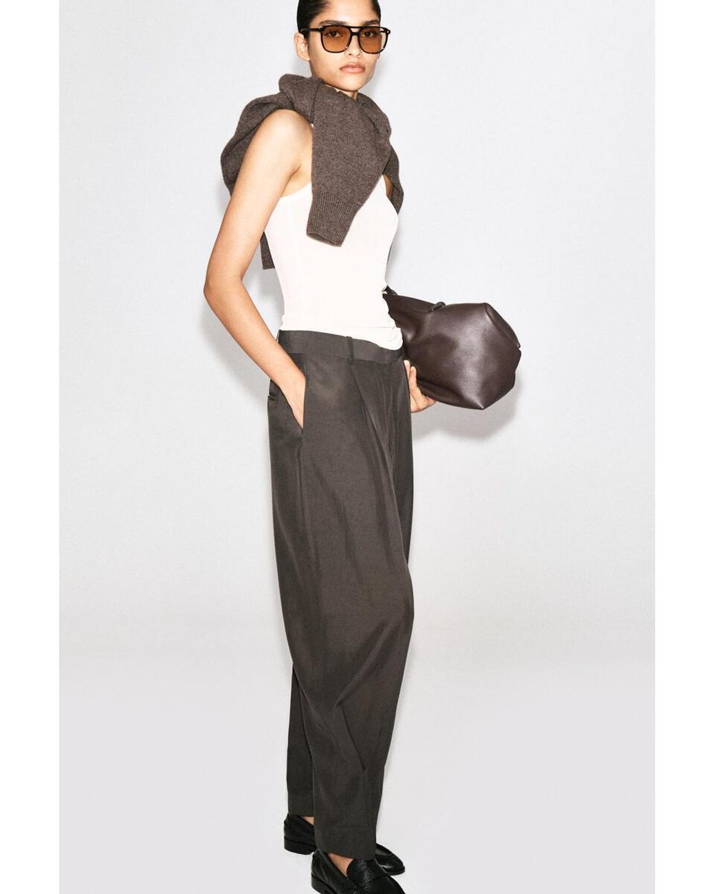 COS Brown Pleated Balloon-Leg Trousers