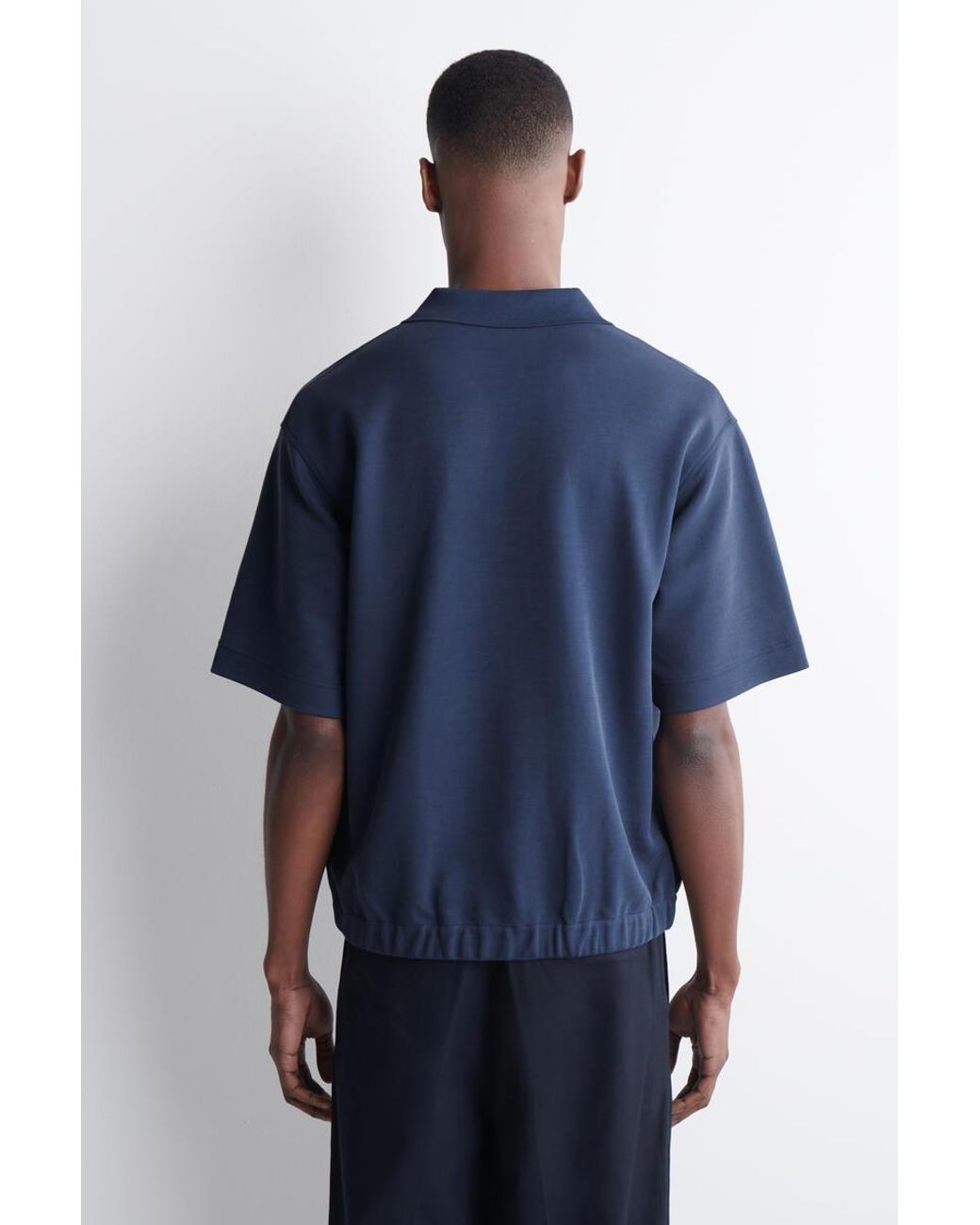 COS Blue Jersey-Bonded Cotton-Twill Polo Shirt for men