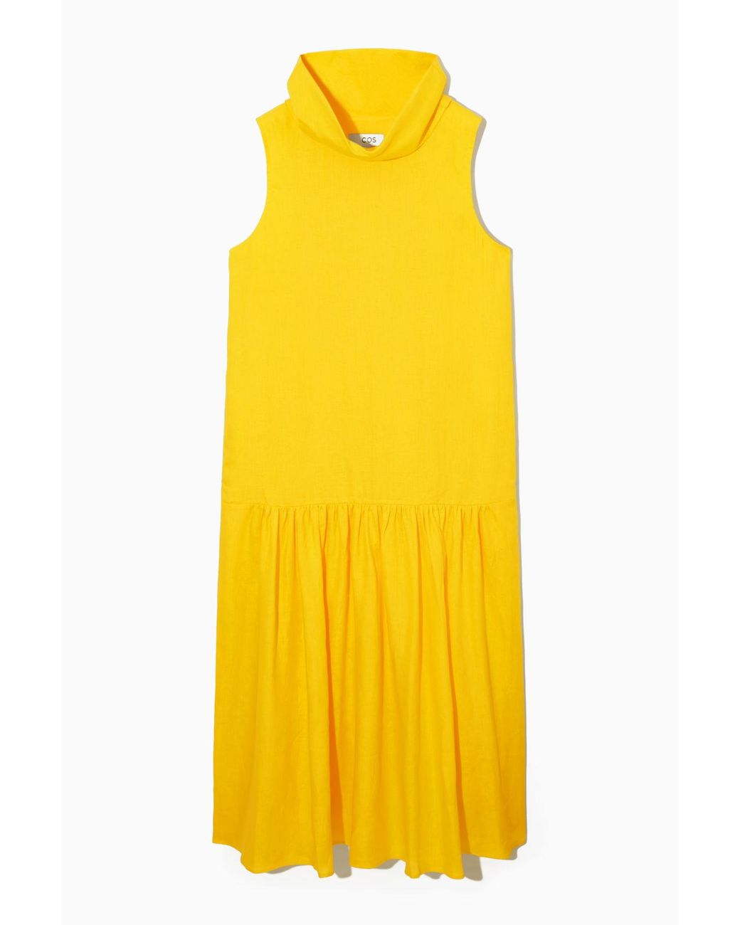 COS Sleeveless High-neck Linen Dress in Yellow | Lyst