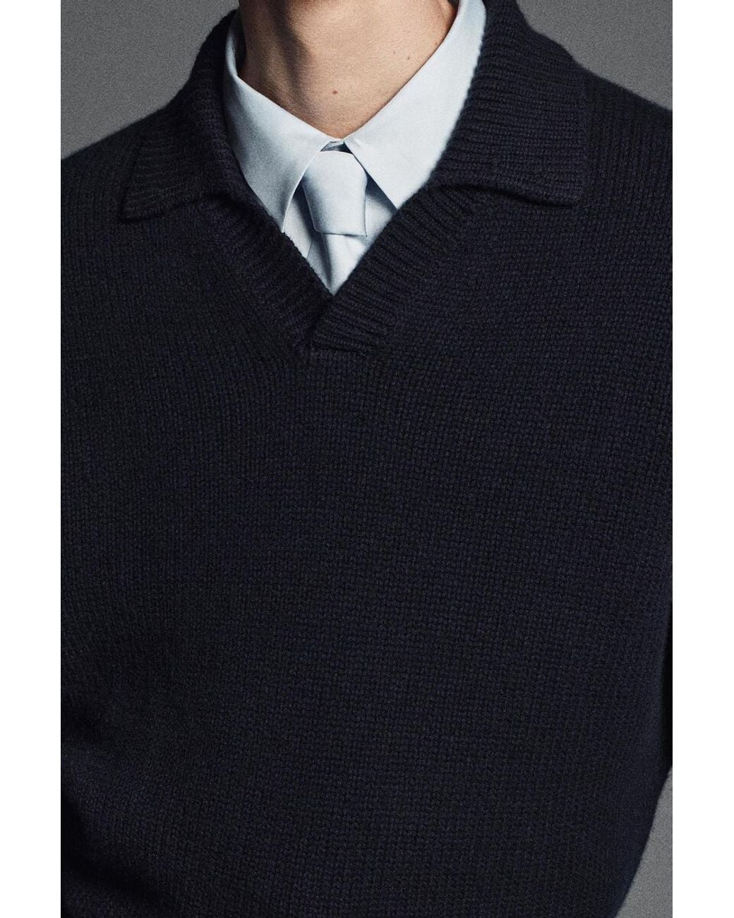 COS Blue Chunky Cashmere Polo Jumper for men