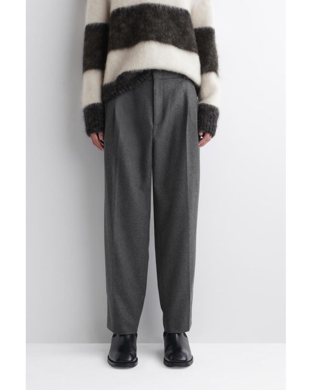 COS Gray Pleated Wool Relaxed-Fit Straight-Leg Trousers for men