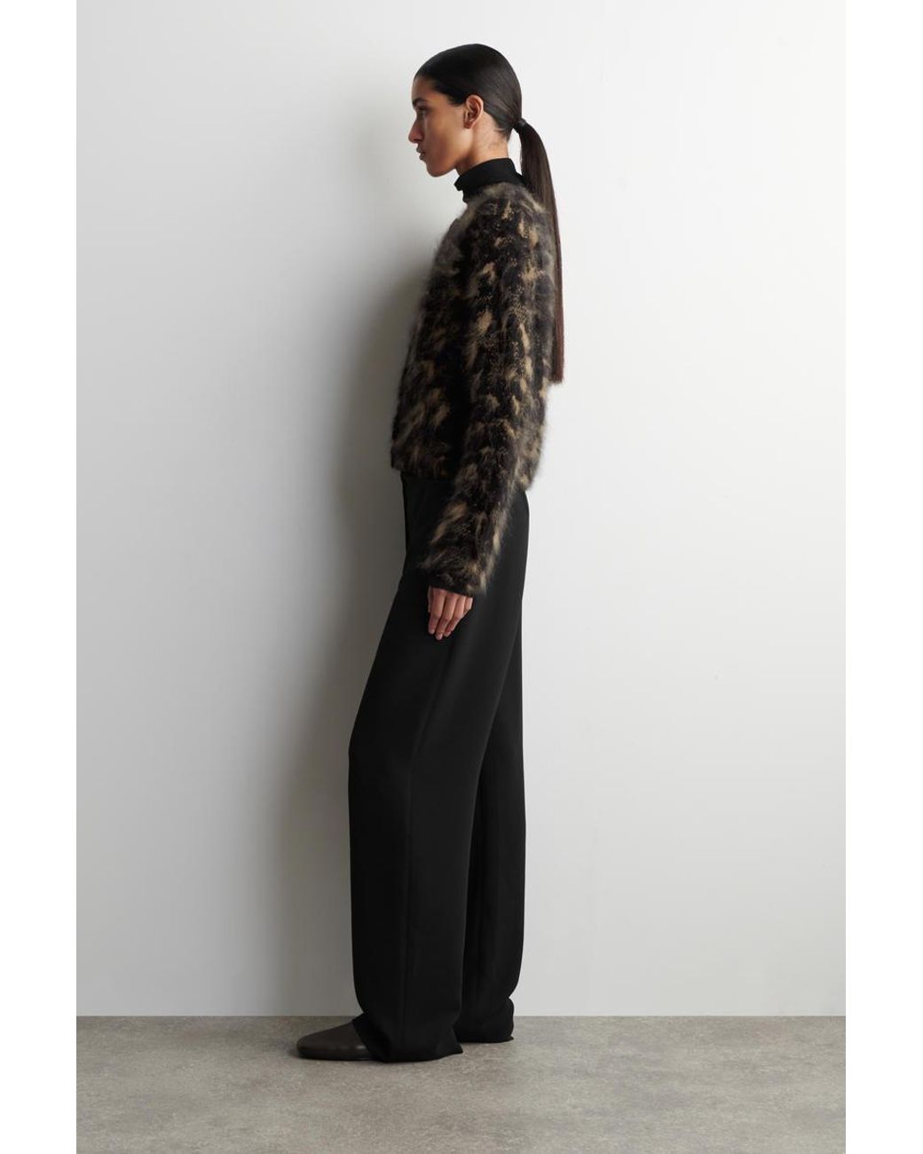 COS Animal-Jacquard Merino Wool Cardigan in Black | Lyst