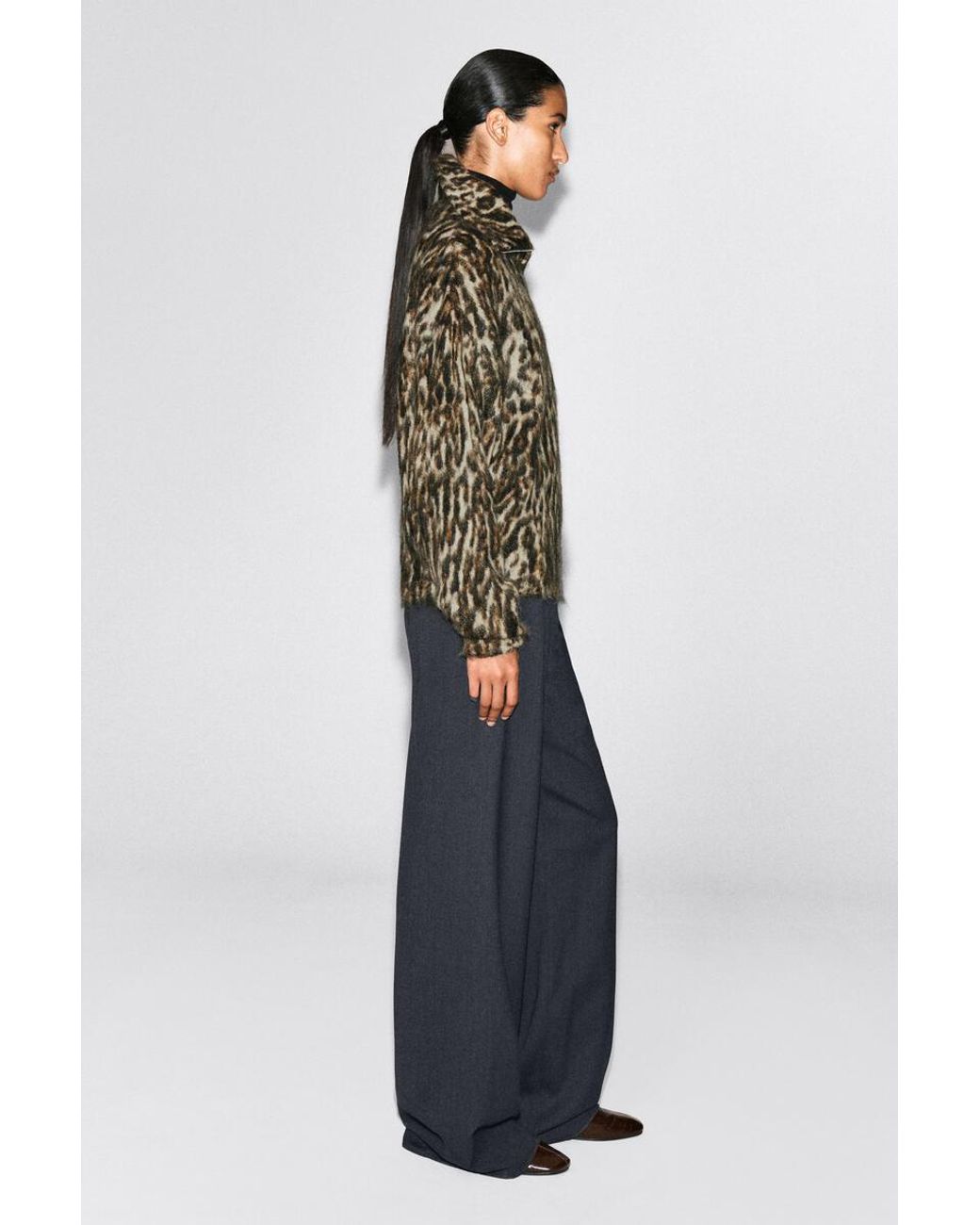 COS Brown Leopard-Jacquard Zip-Up Jumper