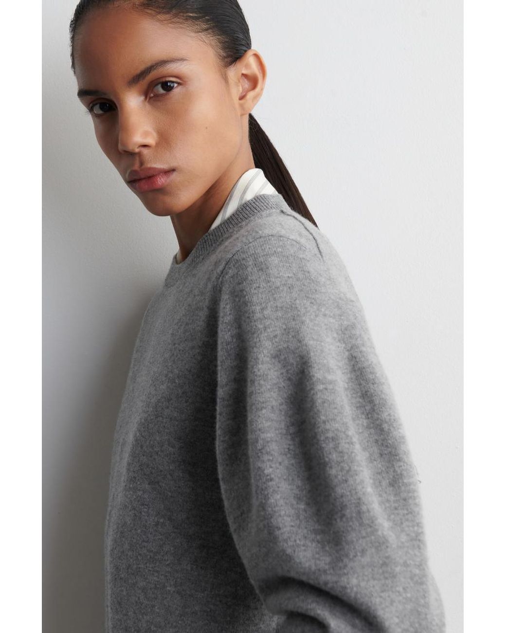 COS Gray Balloon-Sleeve Merino Wool Jumper