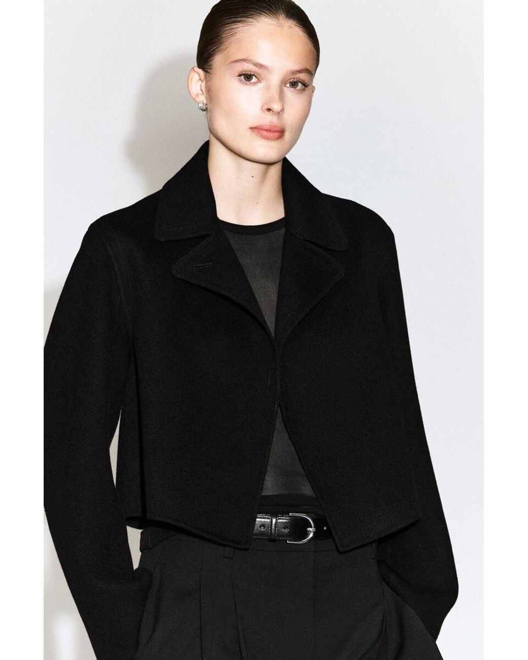 COS Black Oversized Cropped Double-Faced Wool Jacket
