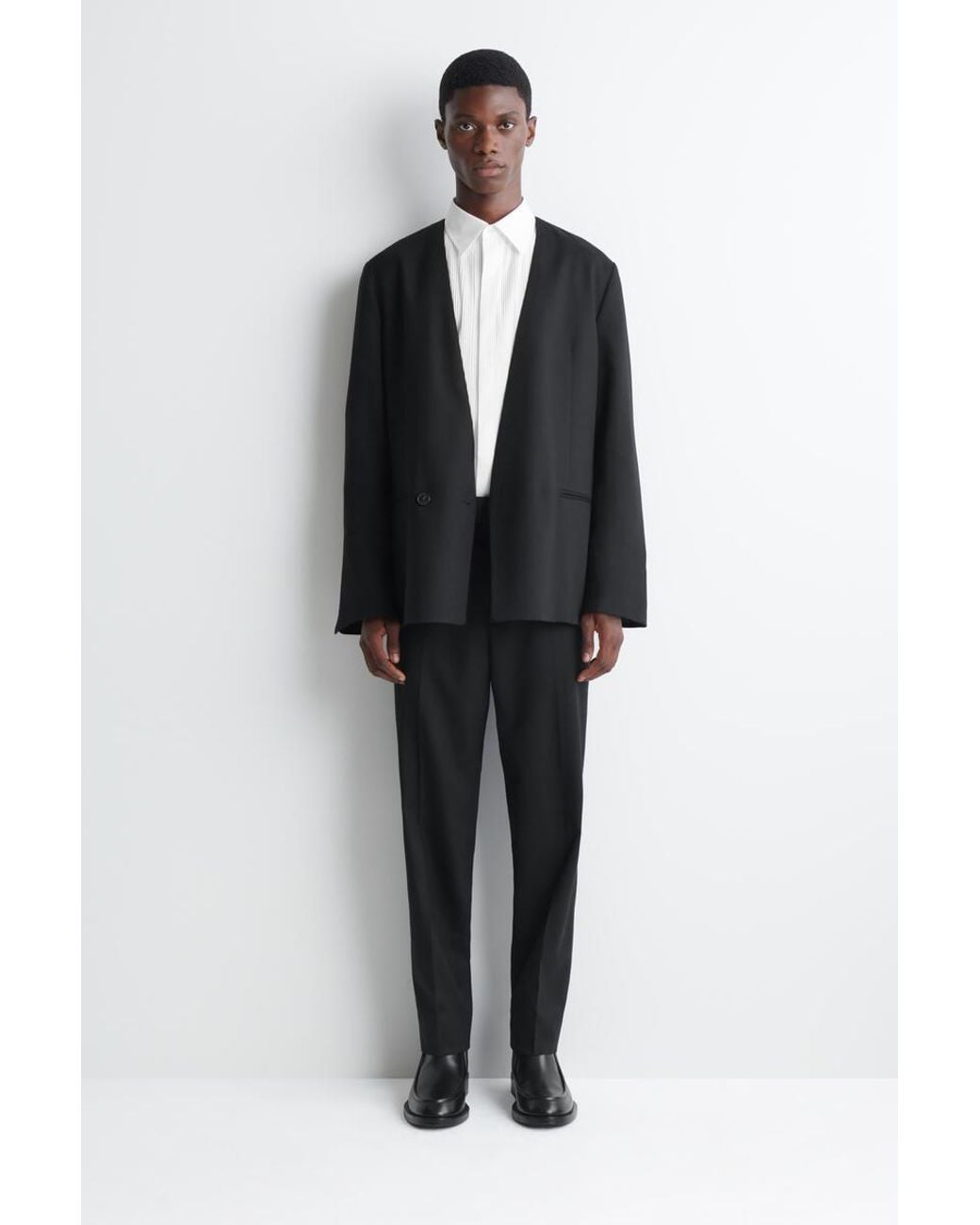 COS Black Collarless Wool Blazer for men