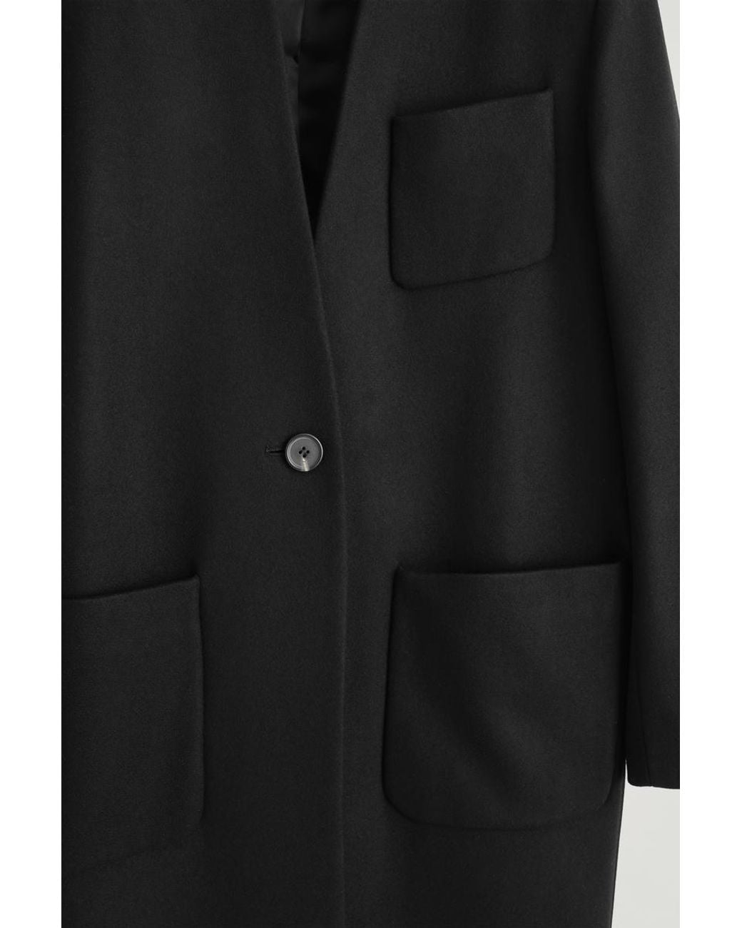 COS Black Collarless Wool-Cashmere Long Coat