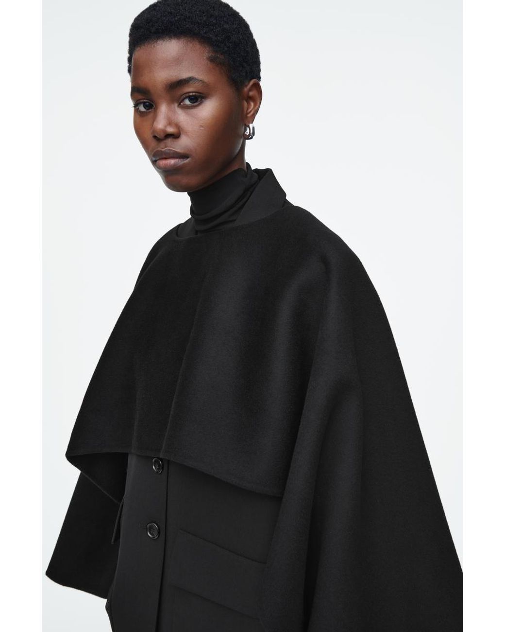 COS Double-Faced Wool Hybrid Cape in Black | Lyst
