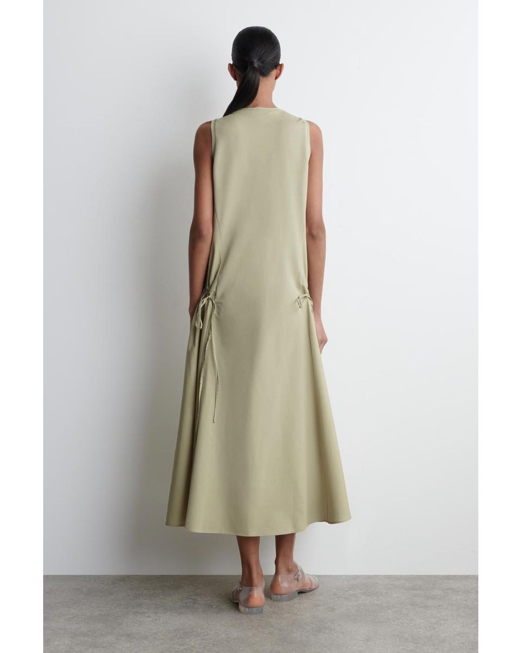 COS Panelled Gathered-Side Midi Dress in Natural | Lyst