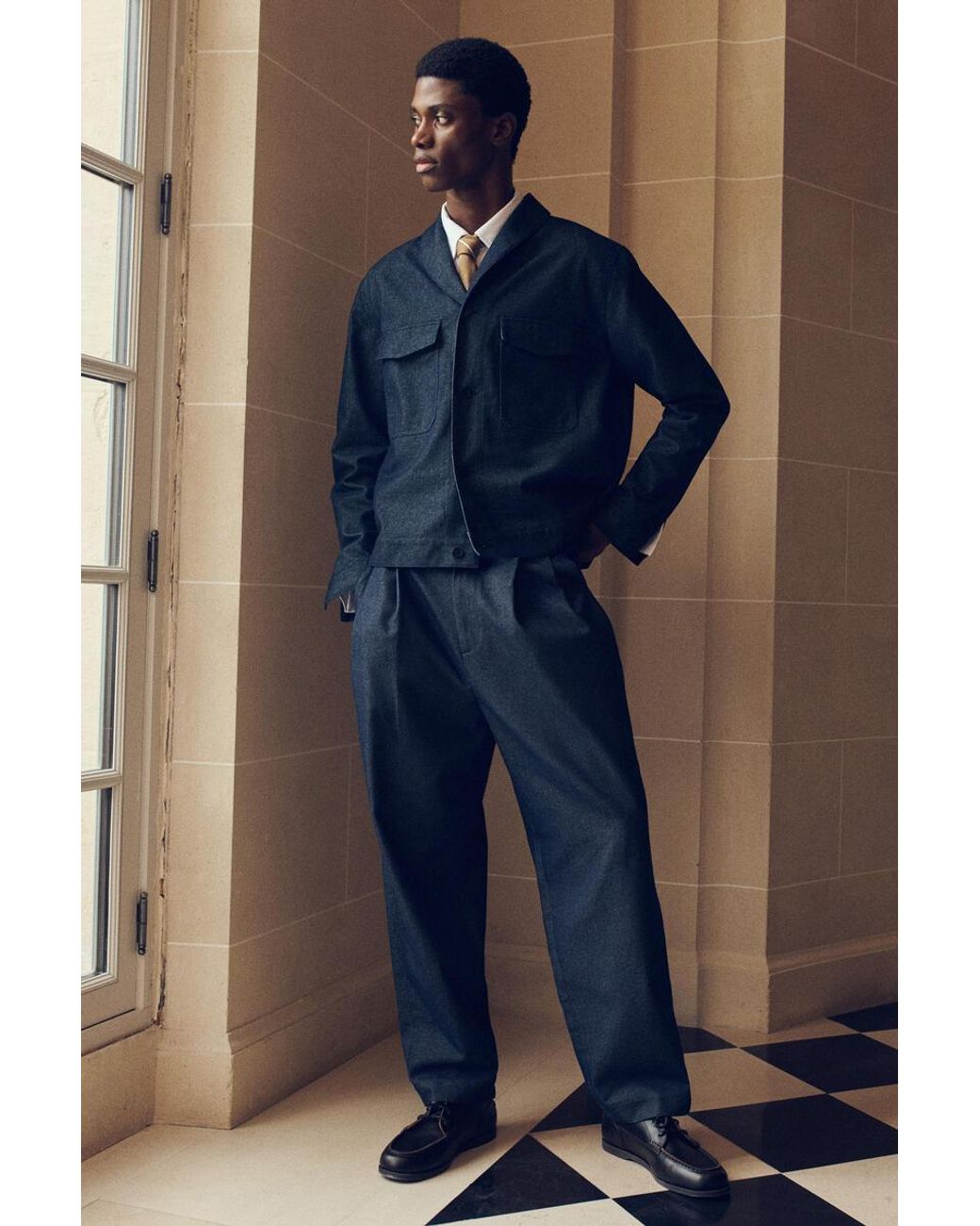 COS Blue Denim-Effect Relaxed-Fit Tapered Pants for men