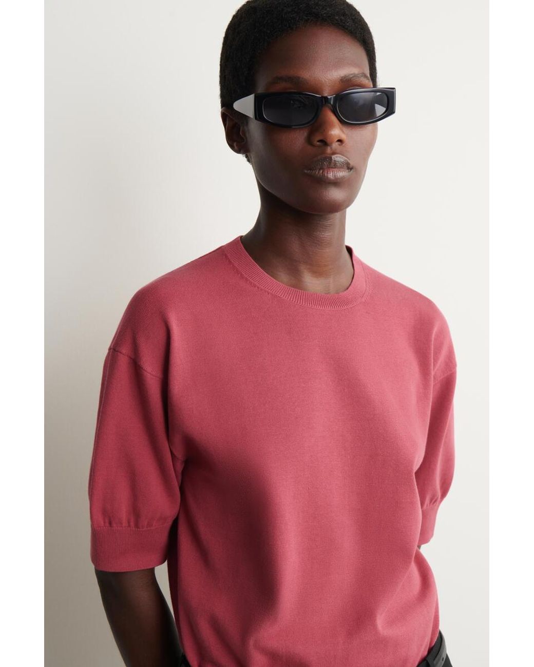 COS Red Knitted Cotton T-Shirt