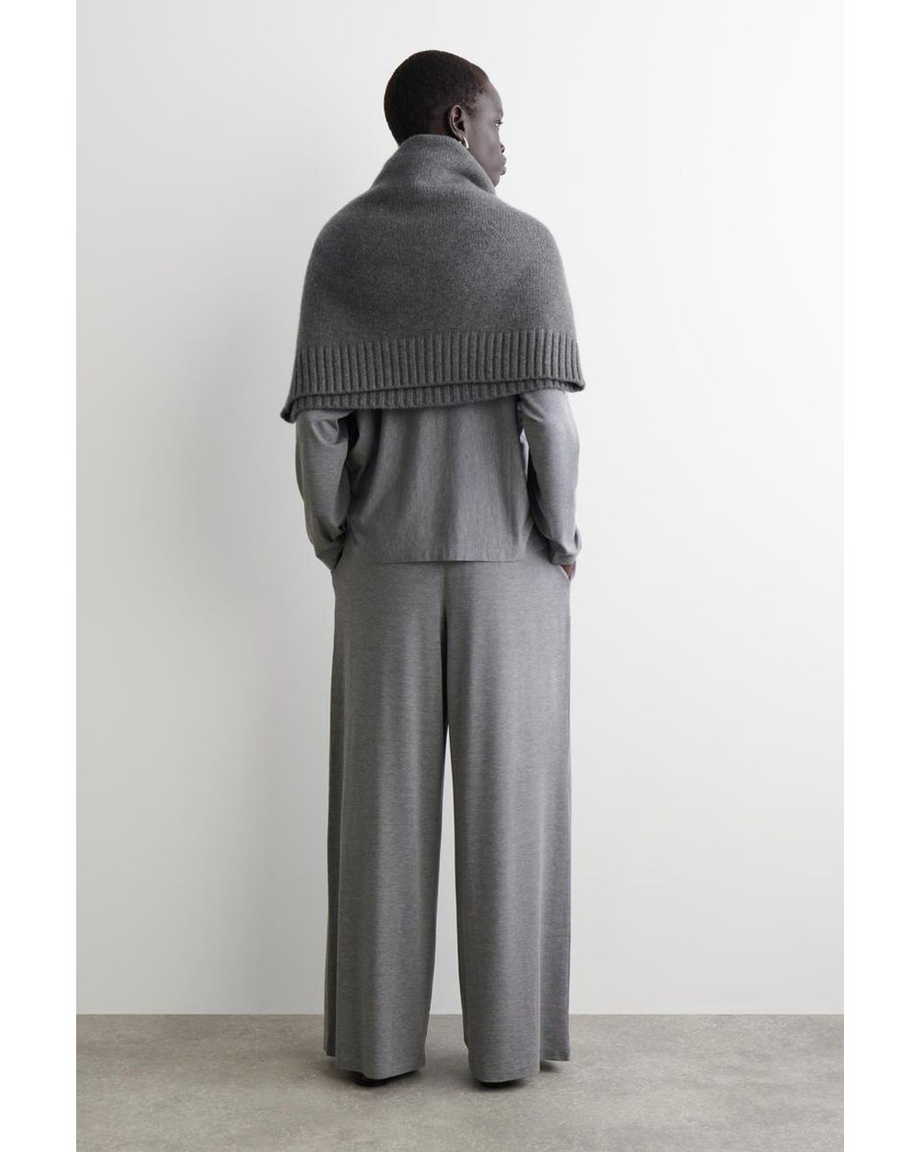 COS Gray Fluid Jersey Wide-Leg Pants
